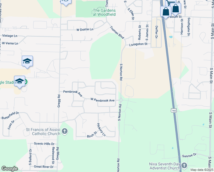 map of restaurants, bars, coffee shops, grocery stores, and more near 874 West Cambridge Avenue in Nixa