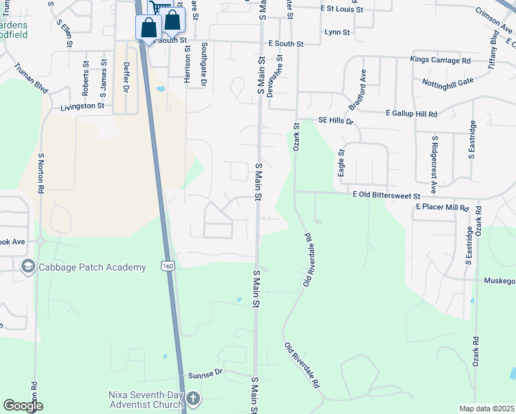 map of restaurants, bars, coffee shops, grocery stores, and more near 735 South Main Street in Nixa
