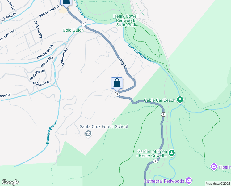 map of restaurants, bars, coffee shops, grocery stores, and more near 4497 California 9 in Felton