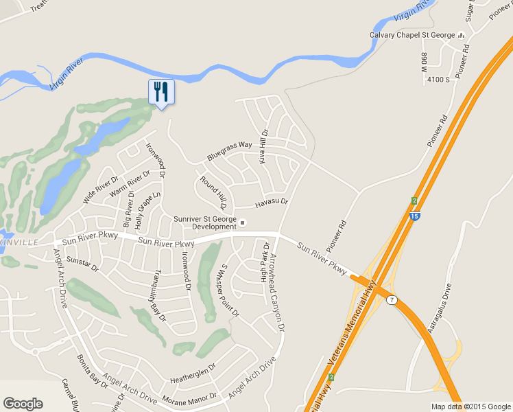 map of restaurants, bars, coffee shops, grocery stores, and more near Havasu Dr in St George