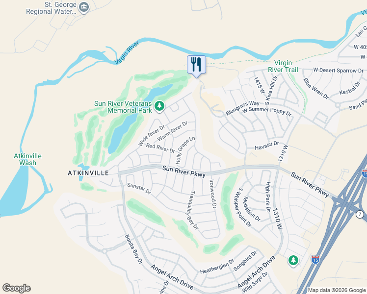 map of restaurants, bars, coffee shops, grocery stores, and more near 4457 Holly Grape Lane in St. George