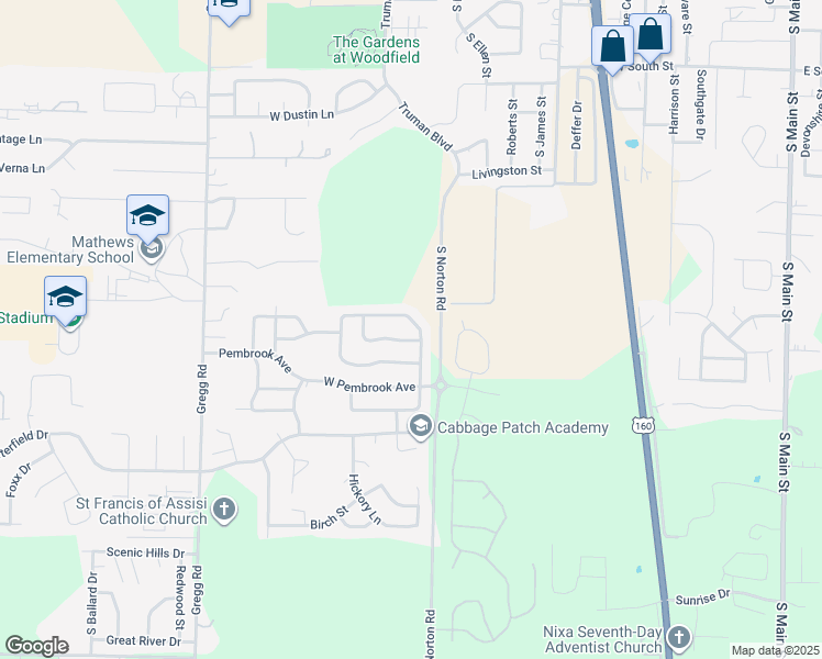 map of restaurants, bars, coffee shops, grocery stores, and more near 769 South Hackberry Avenue in Nixa