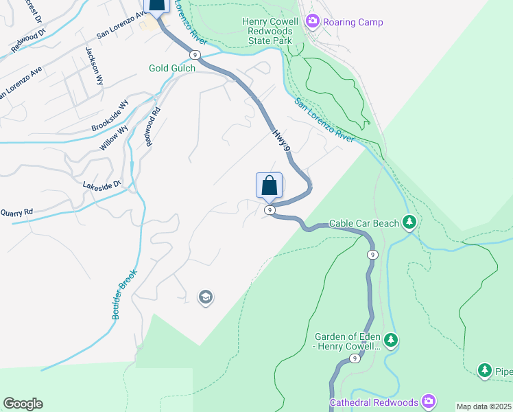 map of restaurants, bars, coffee shops, grocery stores, and more near 4497 California 9 in Felton