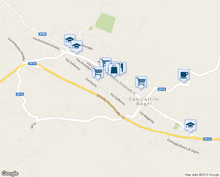 map of restaurants, bars, coffee shops, grocery stores, and more near 204 Via Magenta in Canicattini Bagni