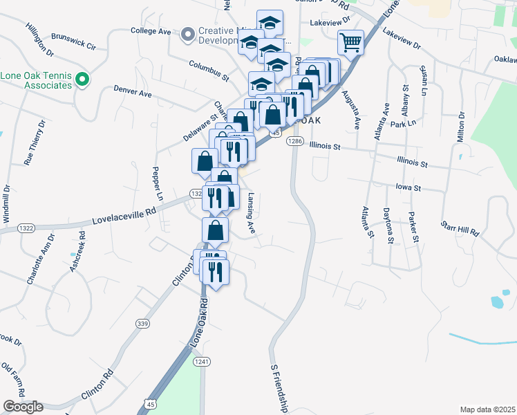 map of restaurants, bars, coffee shops, grocery stores, and more near 232 Lansing Avenue in Paducah