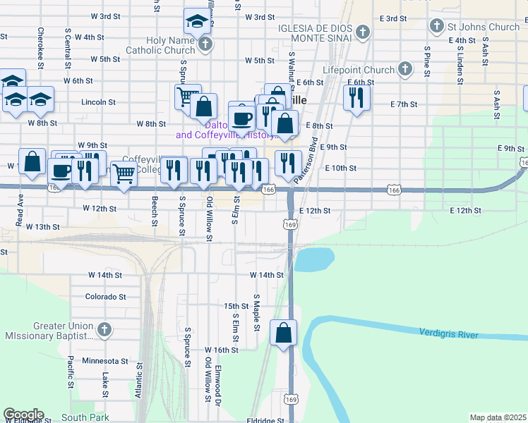 map of restaurants, bars, coffee shops, grocery stores, and more near 202 West 12th Street in Coffeyville