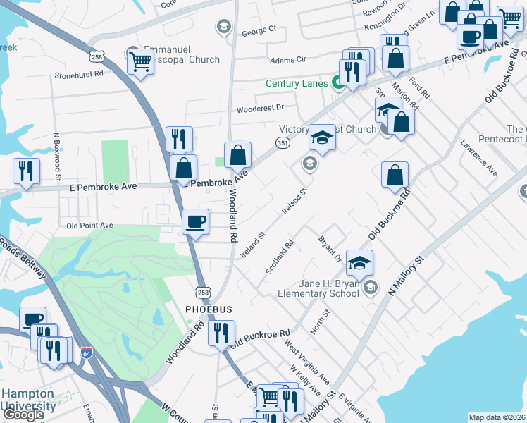map of restaurants, bars, coffee shops, grocery stores, and more near 816 Old Point Avenue in Hampton