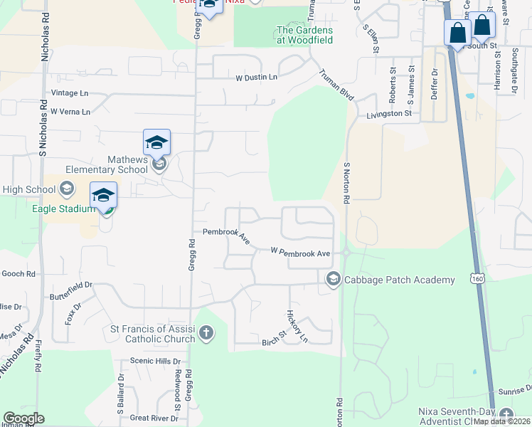 map of restaurants, bars, coffee shops, grocery stores, and more near 975 West Linwood Avenue in Nixa