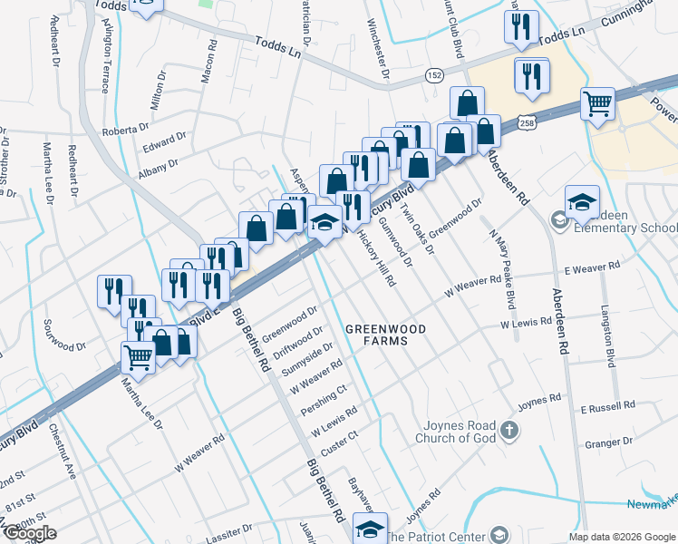 map of restaurants, bars, coffee shops, grocery stores, and more near 11 Woodbury Forrest Drive in Hampton