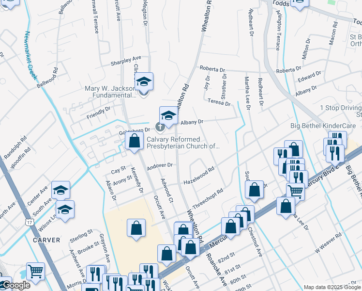 map of restaurants, bars, coffee shops, grocery stores, and more near 392 Whealton Road in Hampton