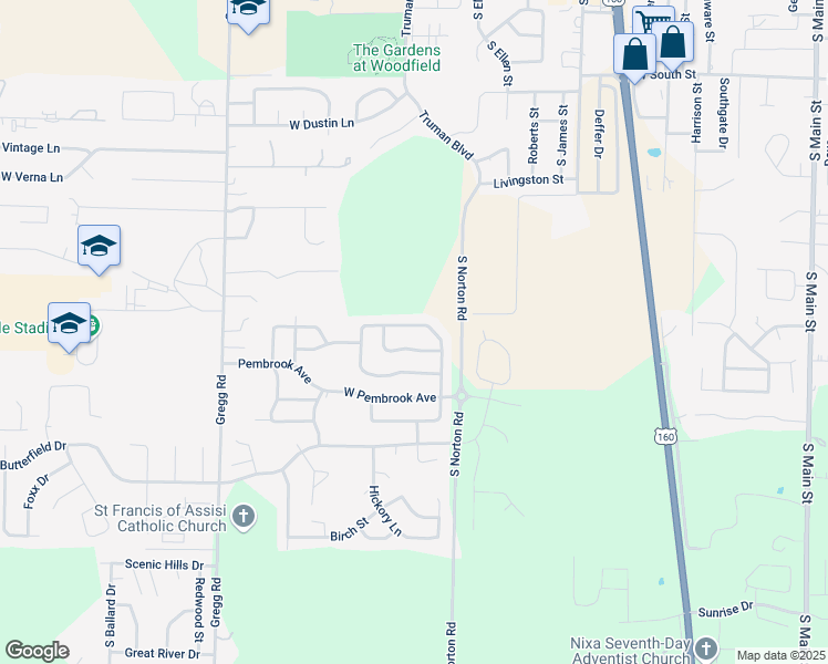 map of restaurants, bars, coffee shops, grocery stores, and more near 874 West Cambridge Avenue in Nixa
