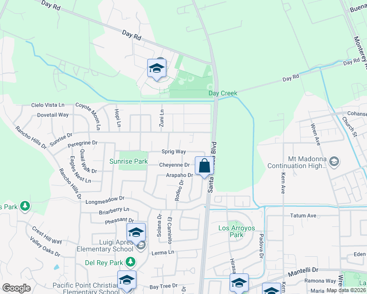 map of restaurants, bars, coffee shops, grocery stores, and more near 9642 Cherrywood Ct in Gilroy