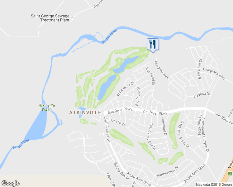 map of restaurants, bars, coffee shops, grocery stores, and more near 1880 Wide River Drive in St. George