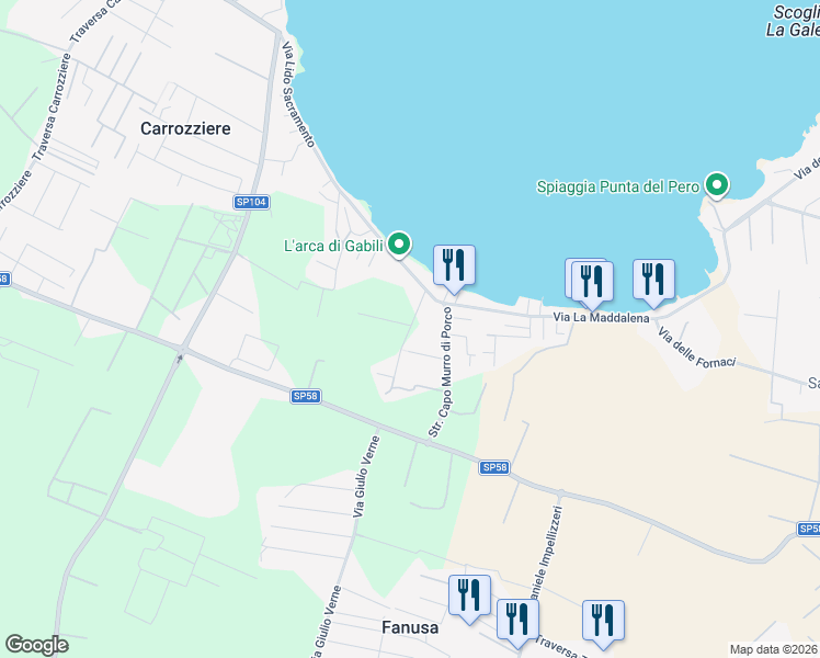 map of restaurants, bars, coffee shops, grocery stores, and more near 2 Strada Capo Murro di Porco in Carrozziere