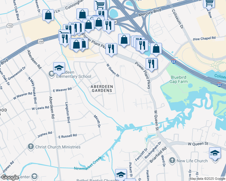 map of restaurants, bars, coffee shops, grocery stores, and more near 20 Cornelius Drive in Hampton