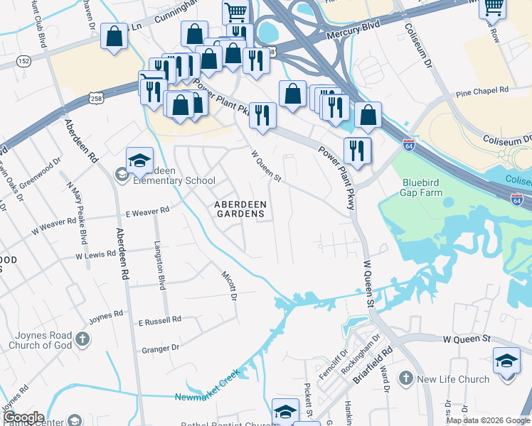 map of restaurants, bars, coffee shops, grocery stores, and more near 21 Cornelius Drive in Hampton