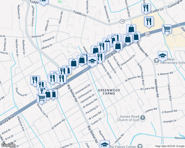 map of restaurants, bars, coffee shops, grocery stores, and more near 11 Woodbury Forrest Drive in Hampton