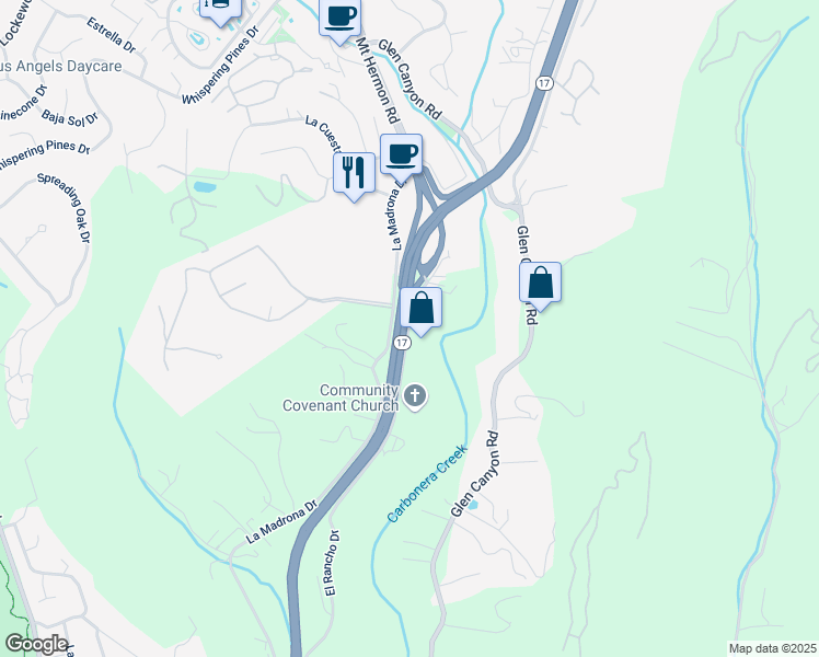 map of restaurants, bars, coffee shops, grocery stores, and more near 2810 El Rancho Drive in Santa Cruz