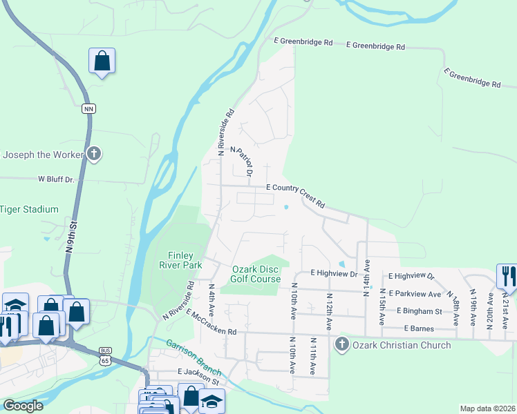 map of restaurants, bars, coffee shops, grocery stores, and more near 704 East Kimberly in Ozark