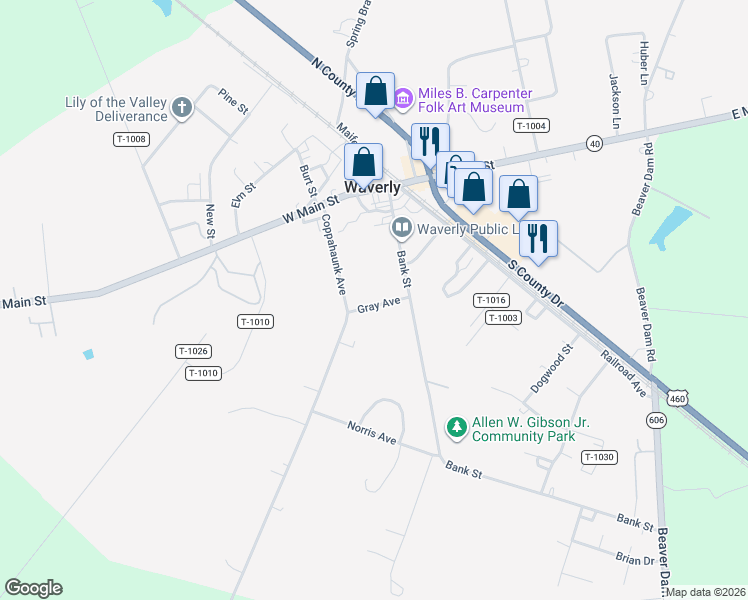 map of restaurants, bars, coffee shops, grocery stores, and more near 318 State Route 654 in Waverly