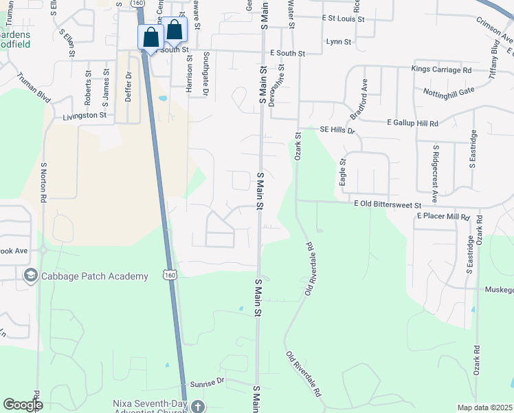 map of restaurants, bars, coffee shops, grocery stores, and more near 106 West Twin Oak Drive in Nixa