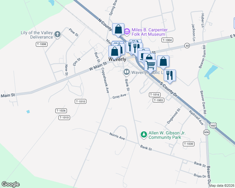 map of restaurants, bars, coffee shops, grocery stores, and more near 318 State Route 654 in Waverly