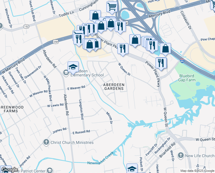 map of restaurants, bars, coffee shops, grocery stores, and more near 107 Winthrop Terrace in Hampton