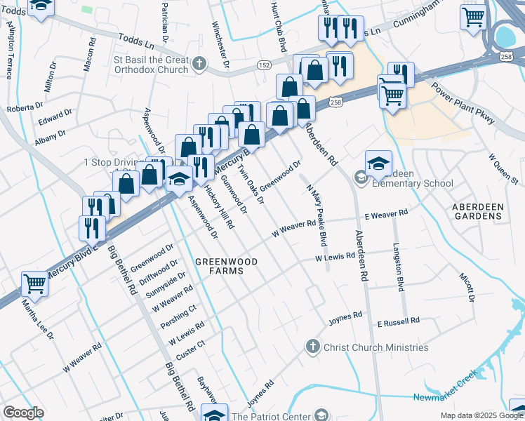 map of restaurants, bars, coffee shops, grocery stores, and more near 30 Twin Oaks Drive in Hampton