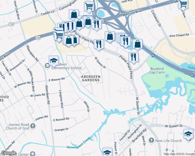 map of restaurants, bars, coffee shops, grocery stores, and more near 16 Sharon Court in Hampton