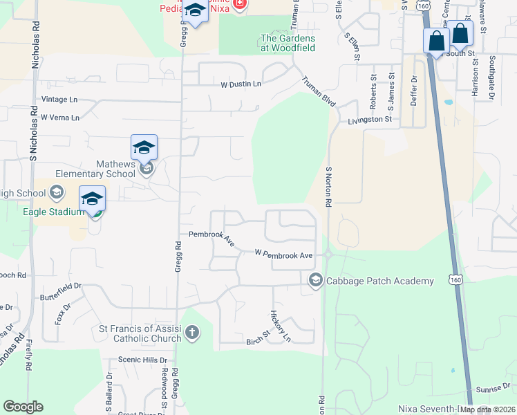 map of restaurants, bars, coffee shops, grocery stores, and more near 975 West Linwood Avenue in Nixa