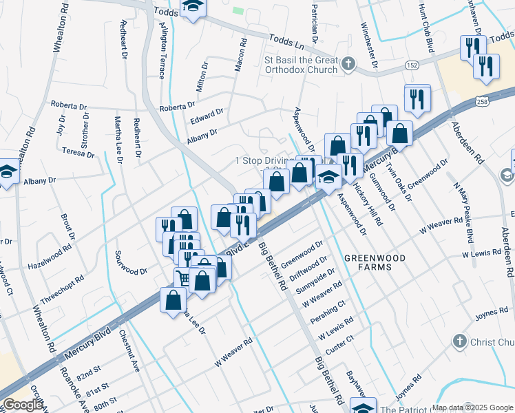 map of restaurants, bars, coffee shops, grocery stores, and more near 408 Hollomon Drive in Hampton