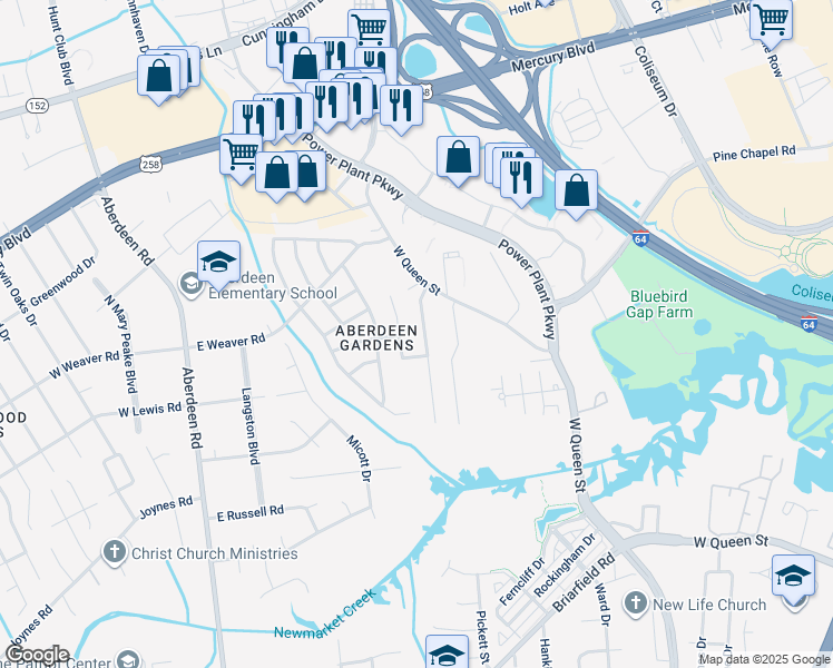 map of restaurants, bars, coffee shops, grocery stores, and more near 16 Cornelius Drive in Hampton