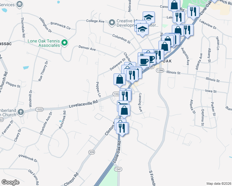 map of restaurants, bars, coffee shops, grocery stores, and more near 100198 Cave Thomas Drive in Paducah