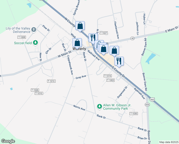 map of restaurants, bars, coffee shops, grocery stores, and more near 145 Bank Street in Waverly