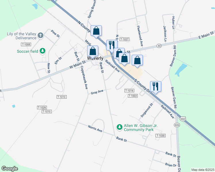 map of restaurants, bars, coffee shops, grocery stores, and more near 145 Bank Street in Waverly