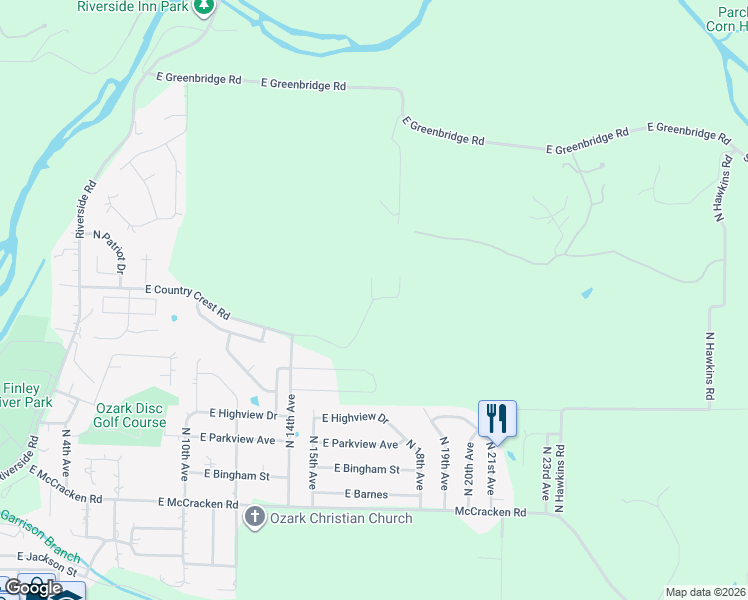 map of restaurants, bars, coffee shops, grocery stores, and more near 1693 East Country Crest Road in Ozark