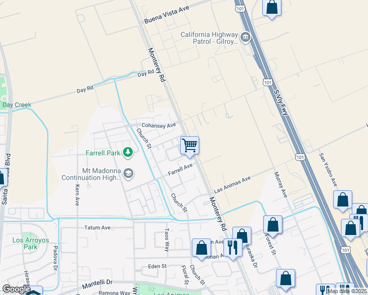 map of restaurants, bars, coffee shops, grocery stores, and more near 4 Sturla Way in Gilroy