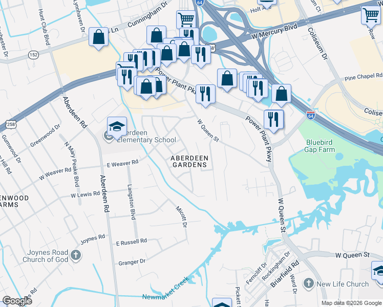 map of restaurants, bars, coffee shops, grocery stores, and more near 29 Sharon Court in Hampton
