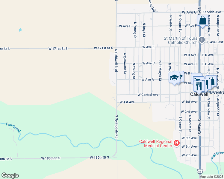 map of restaurants, bars, coffee shops, grocery stores, and more near 33 North Caldwell Boulevard in Caldwell