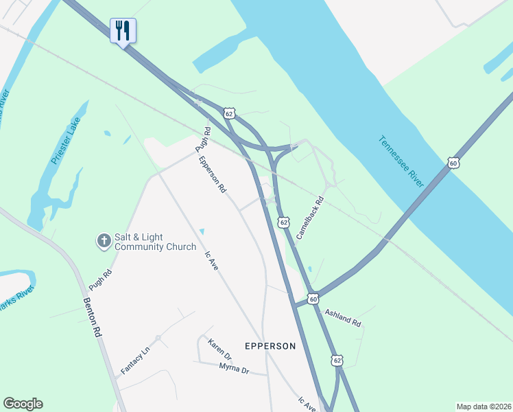 map of restaurants, bars, coffee shops, grocery stores, and more near 115 Fuller Road in Paducah