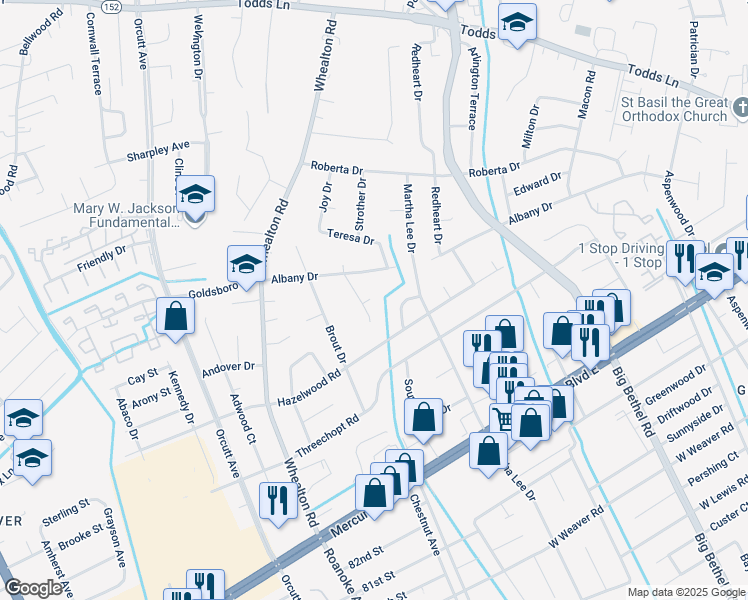 map of restaurants, bars, coffee shops, grocery stores, and more near 4603 Poppy Ct in Hampton