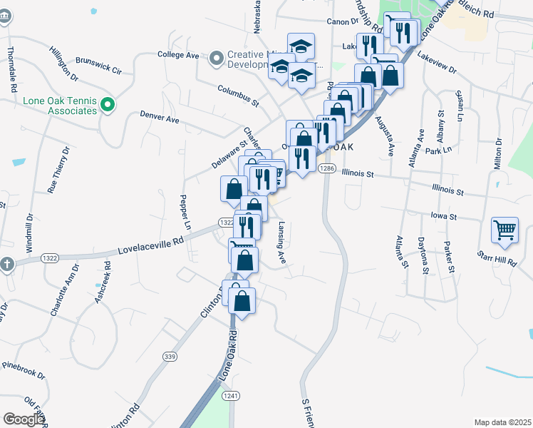 map of restaurants, bars, coffee shops, grocery stores, and more near 114 South Concord Avenue in Paducah