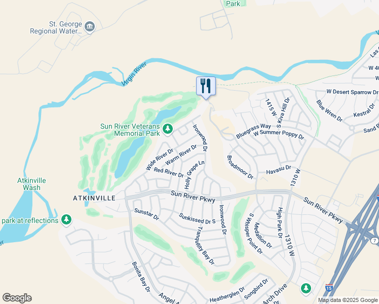 map of restaurants, bars, coffee shops, grocery stores, and more near 1673 Warm River Drive in St. George