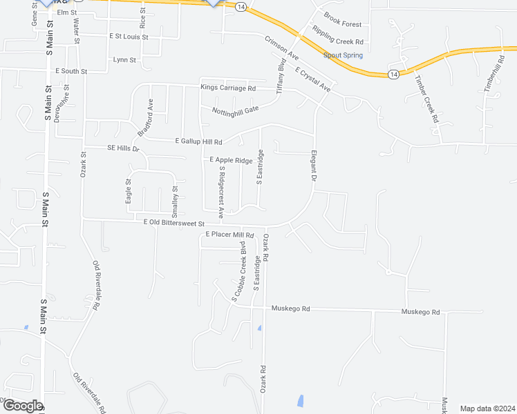 map of restaurants, bars, coffee shops, grocery stores, and more near 829 South Eastridge Avenue in Nixa