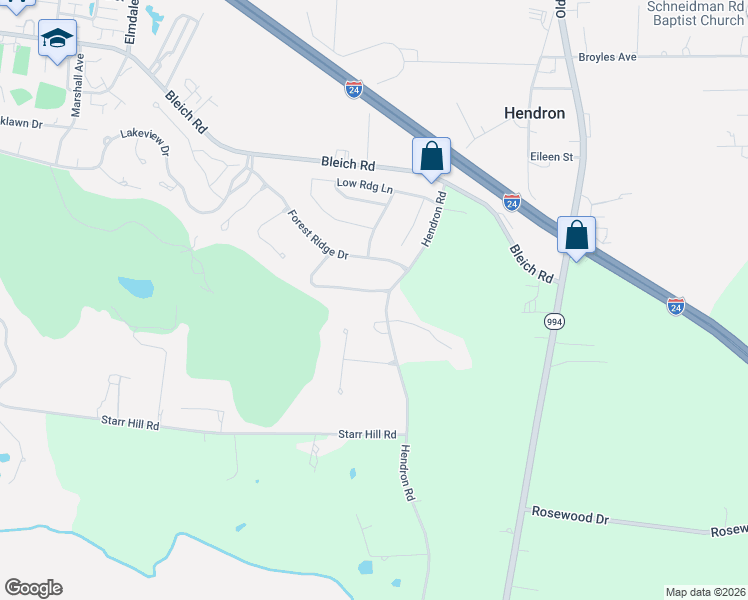 map of restaurants, bars, coffee shops, grocery stores, and more near 4939-4975 Hendron Road in Paducah