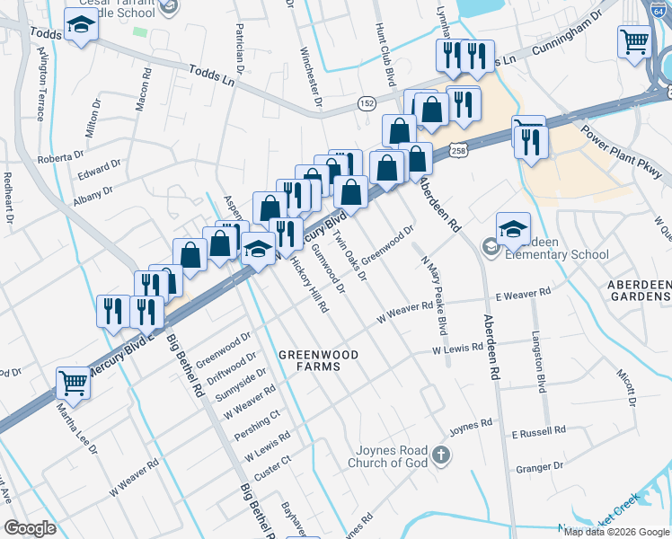 map of restaurants, bars, coffee shops, grocery stores, and more near 11 Gumwood Drive in Hampton