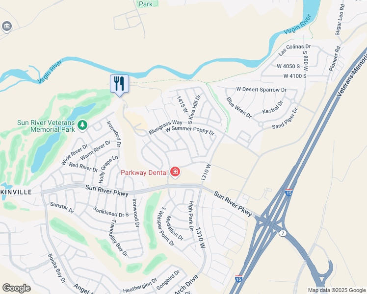 map of restaurants, bars, coffee shops, grocery stores, and more near 1382 Old Marsh Drive South in Saint George