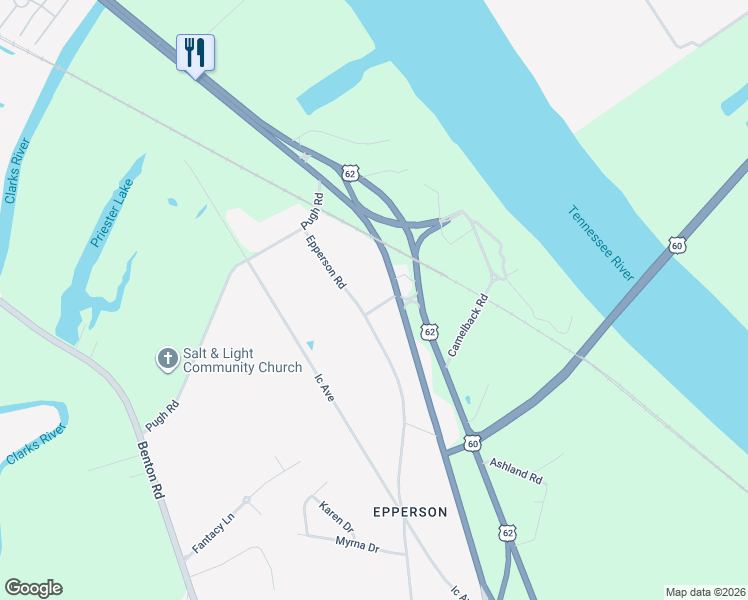 map of restaurants, bars, coffee shops, grocery stores, and more near 115 Fuller Road in Paducah