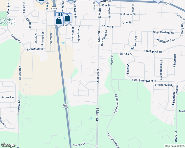 map of restaurants, bars, coffee shops, grocery stores, and more near 17 South Hillside Drive in Nixa