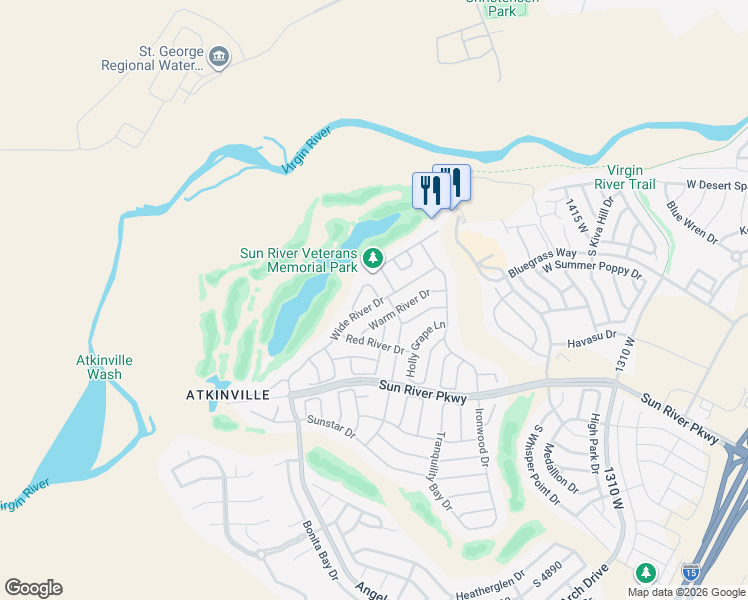 map of restaurants, bars, coffee shops, grocery stores, and more near 4372 Lazy River Drive in St. George